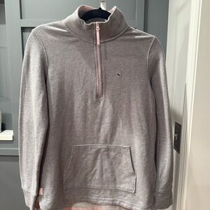Vineyard Vines 1/4 Zip Pullover Shirt Gray Polo Style Pink Trim Women's Small